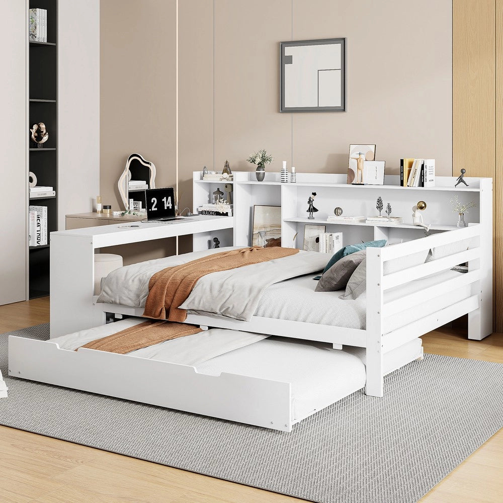 Letto a Soppalco con Scrivania e Libreria ¨C MINIMAL ¨C Legno Massello Bianco 140x200