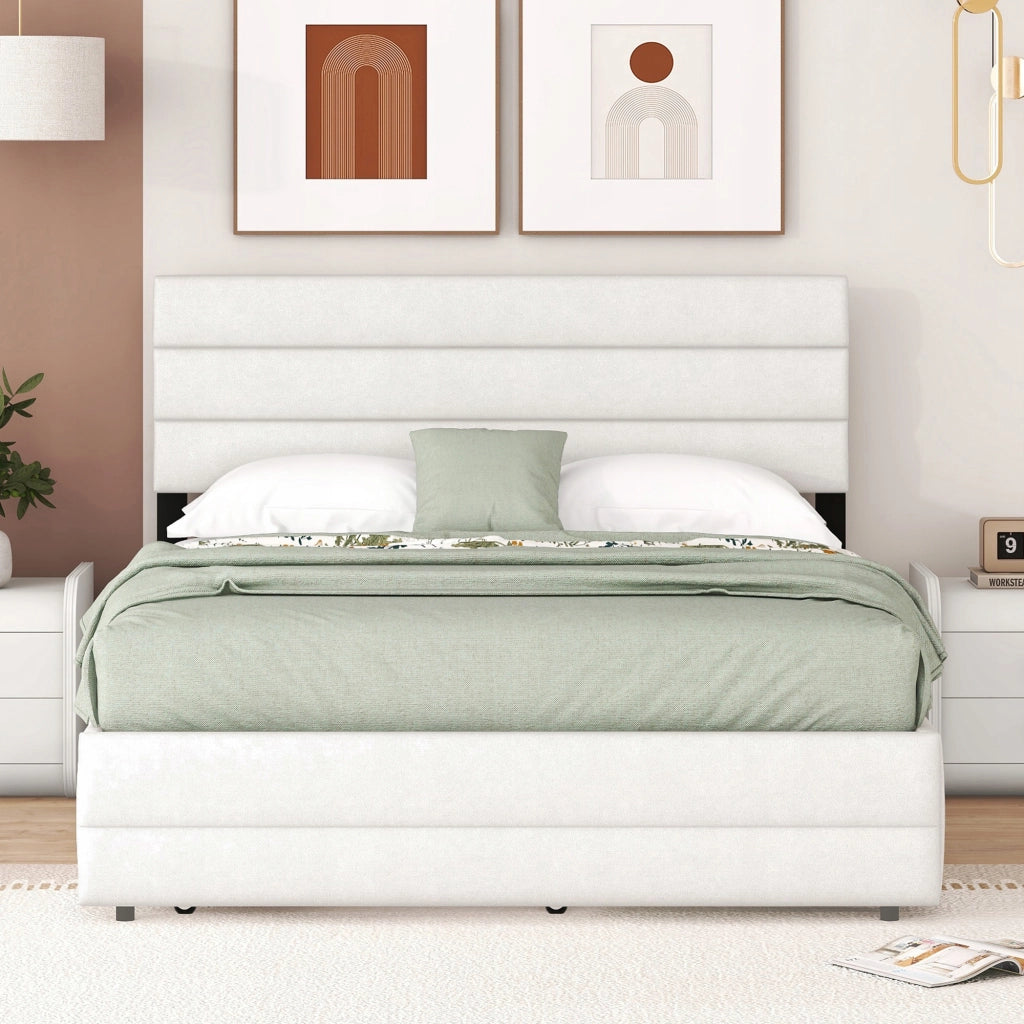 Letto 140x200 - Xylo - Beige con 2 cassetti senza materasso