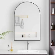Armadietto a specchio ad arco con cornice in metallo, per bagno, soggiorno e camera da letto, 91x61x12 cm, Nero