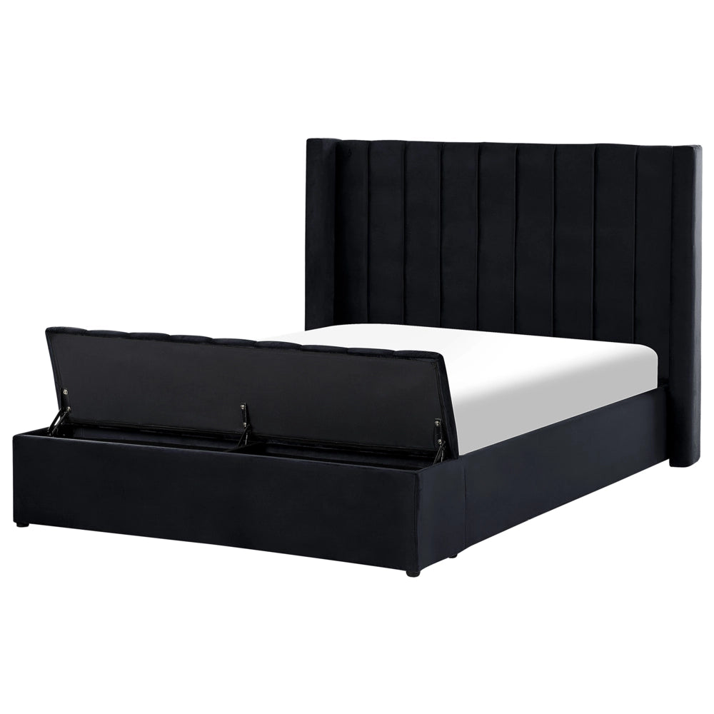 Letto matrimoniale ad acqua in velluto nero con cassapanca 140 x 200 cm moderno glam morbido materasso camera da letto