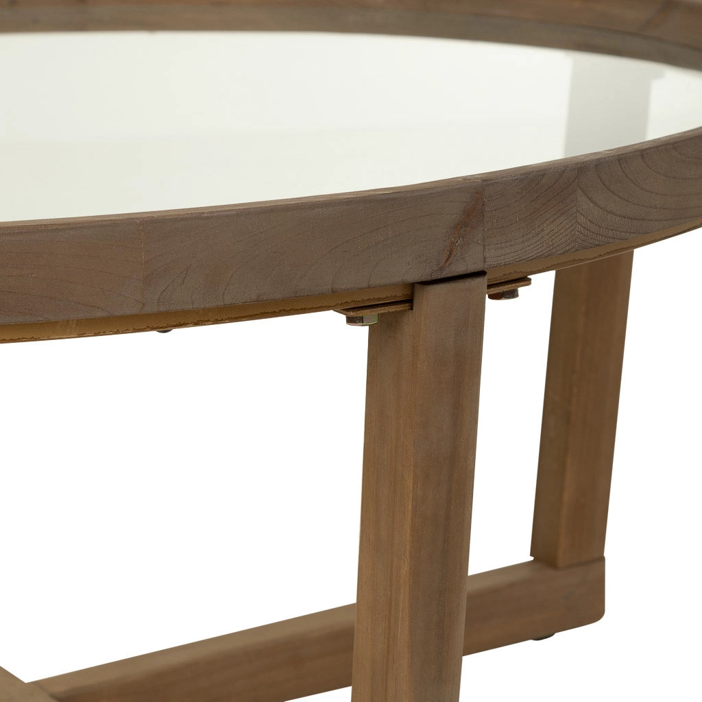 Tavolino da salotto in legno e vetro marrone D100x43,5