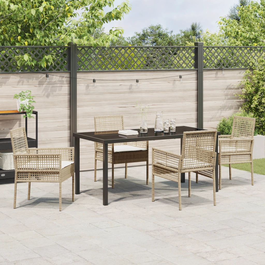 Set da Pranzo da Giardino con Cuscini Beige Polyrattan