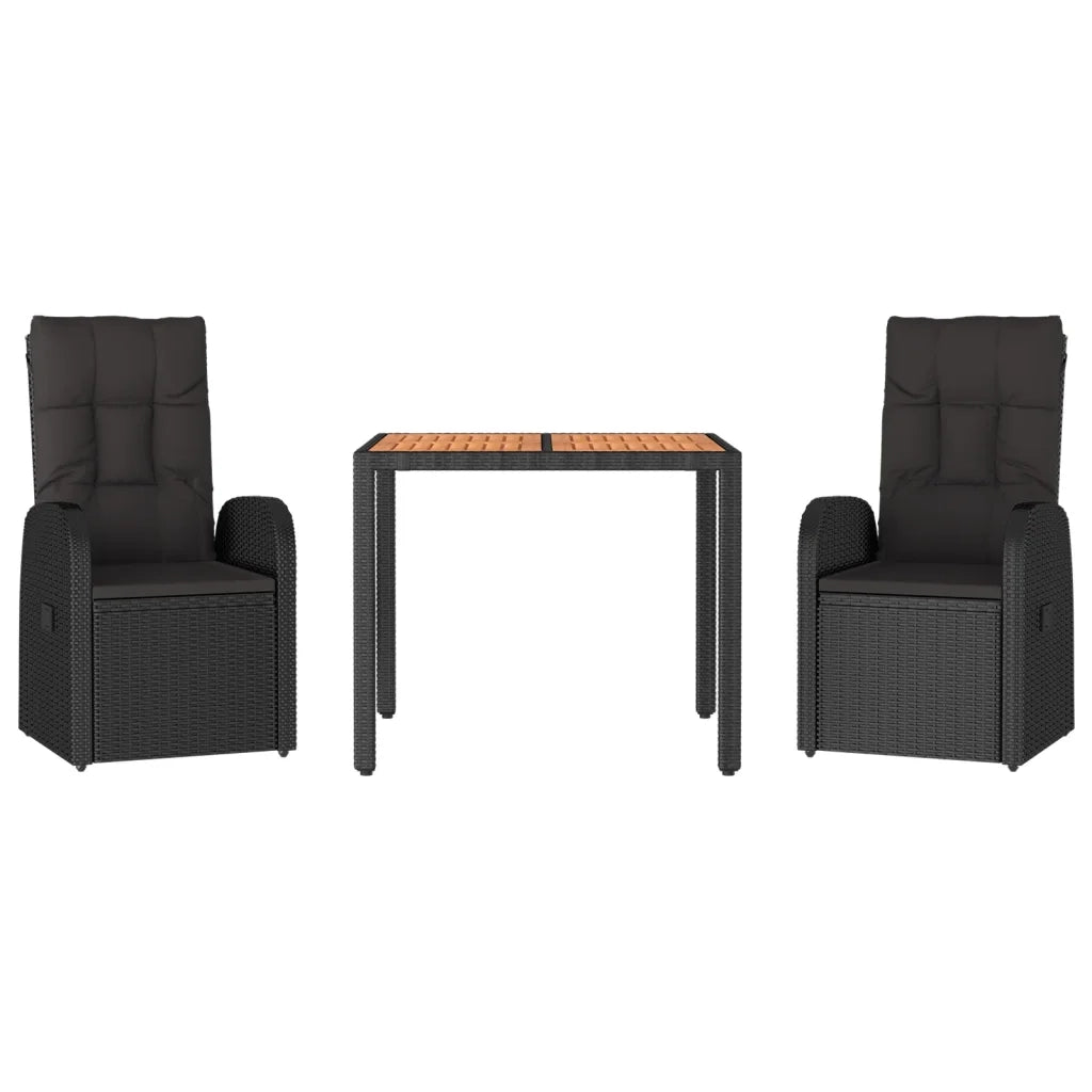 Set da Pranzo da Giardino 3 pz con Cuscini Nero in Polyrattancod mxl 124357