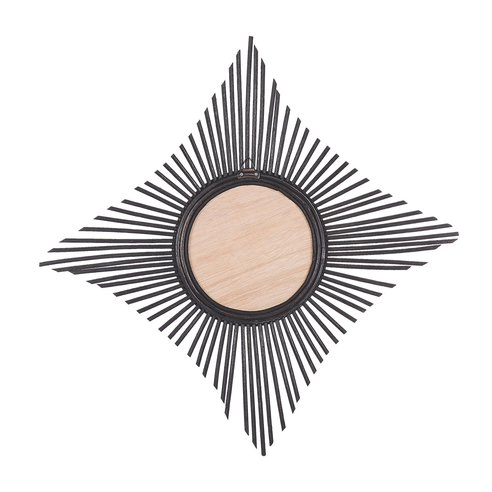 Specchio da parete in rattan Nero 60 x 60 cm Boho novità a forma di diamante ganci di montaggio rotondi soggiorno camera da letto