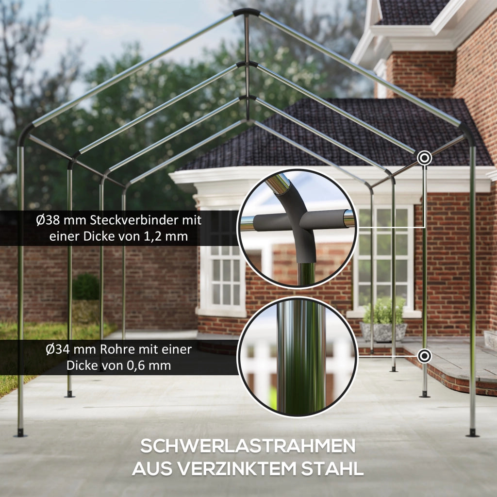 Carport portatile 3x6 m ¨C zephmum ¨C tetto in polyester, 2 ingressi, verde scuro
