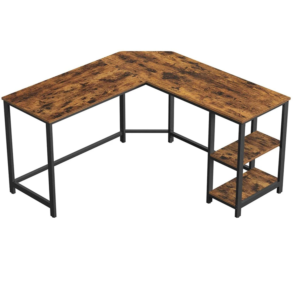 Scrivania per computer scrivania angolare con ripiano portaoggetti tavolo per computer per casa e ufficio facile da montare 138 x 138 x 75 cm marrone rustico 12_0004652