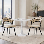 Sedia da Pranzo Set da 2 con Schienale Trapuntato e Gambe in Metallo in Velluto Beige e Nero
