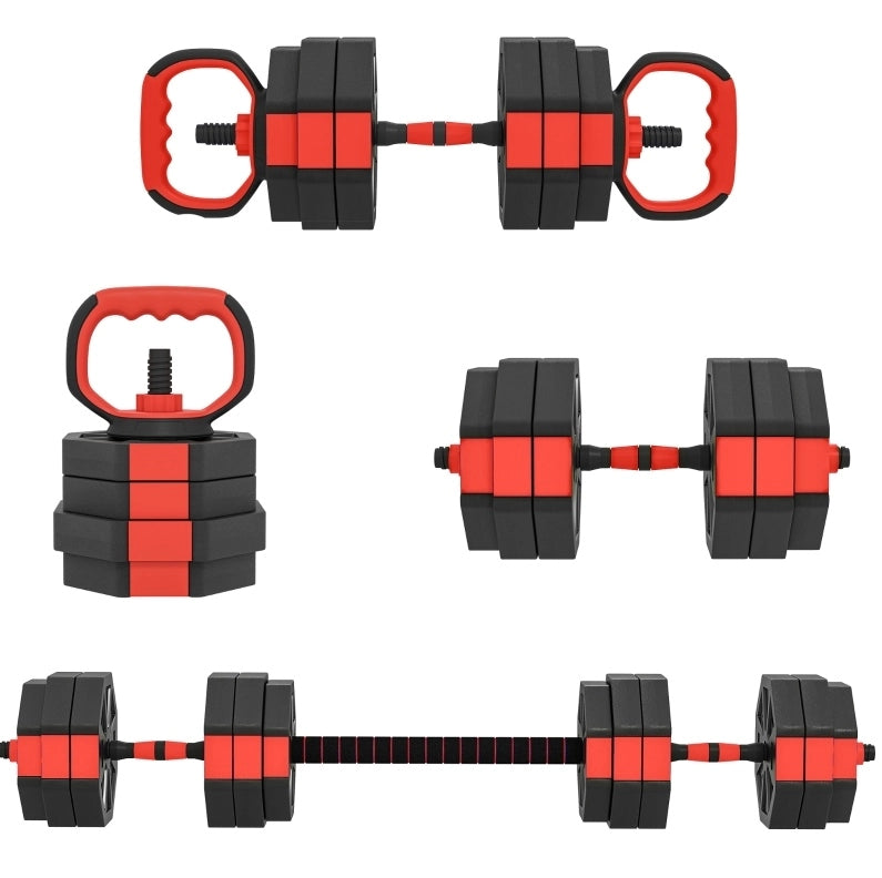 Set Pesi 4-in-1 Regolabile 25 kg per Allenamento a Casa con Manubri, Bilancieri e Kettlebell