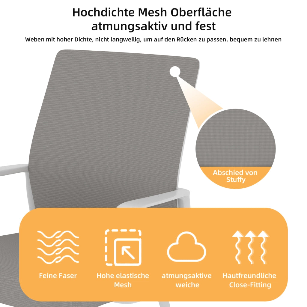 Sedia da Ufficio con Schienale in Rete Traspirante e Braccioli Integrati in Metallo Grigio e Bianco