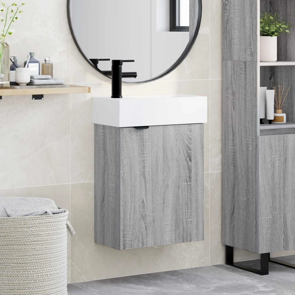 Mobile bagno con rubinetto Sonoma grigio 45,5 x 22,5 x 84 cm