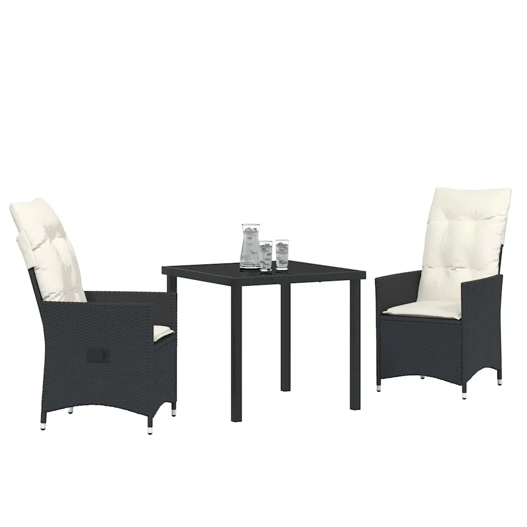 Set da Pranzo per Giardino con cuscino 3 pcs Nero polyrattan