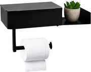 Supporto per carta igienica senza foratura con pannello, Supporto per carta igienica in acciaio inox con contenitore per tessuti umidi, Supporto per carta igienica per bagno, Supporto per carta igienica per cucina e bagno, Matzwart