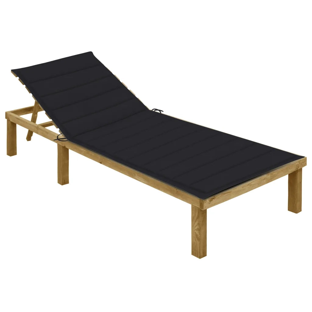Lettino da Giardino con Cuscino Nero Legno di Pino Impregnato cod mxl 10436