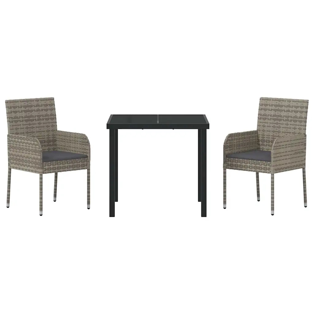 Set da Pranzo per Giardino con cuscino 3 pcs Grigio polyrattan