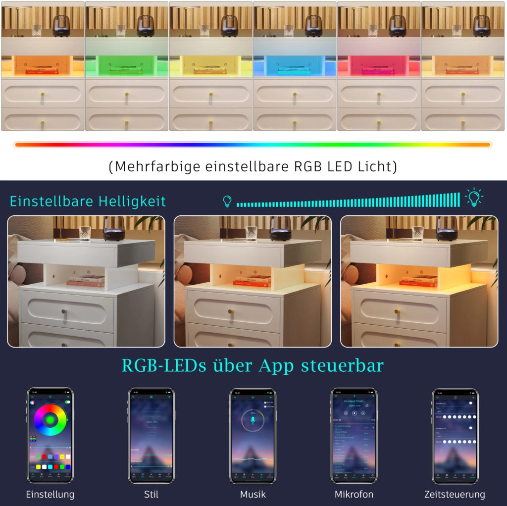 Comodino LED in truciolare 100x40x60 cm; bianco