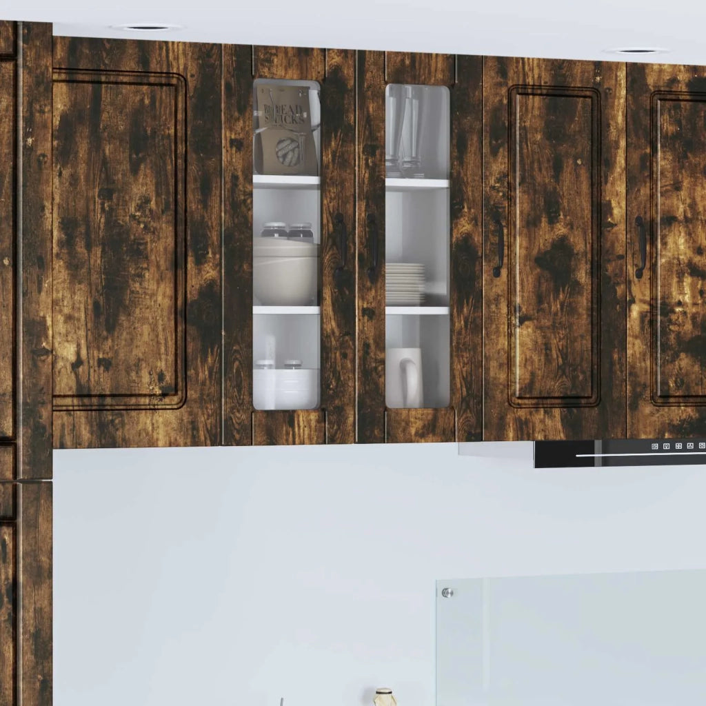 Pensile da cucina | Mobile in vetro da parete PORTO Rovere fum¨¦ 60 x 31 x 80 cm