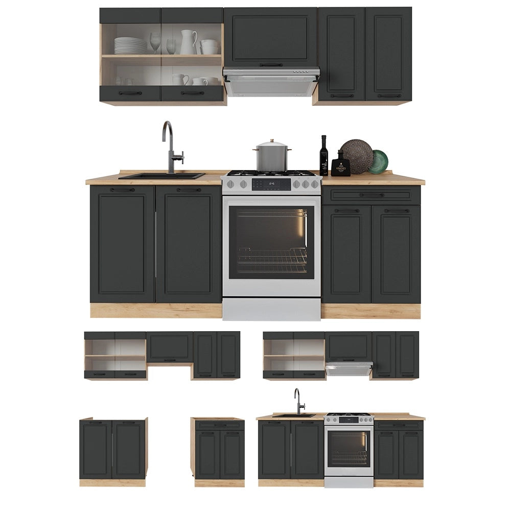 Cucina componibile R-Line Antracite rustico/Rovere dorato 200 cm, PL Antracite Vicco