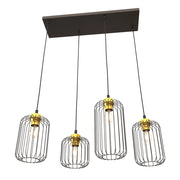Sospensione Minimal Industrial Donar 4 Luci Lineari Nera E Oro