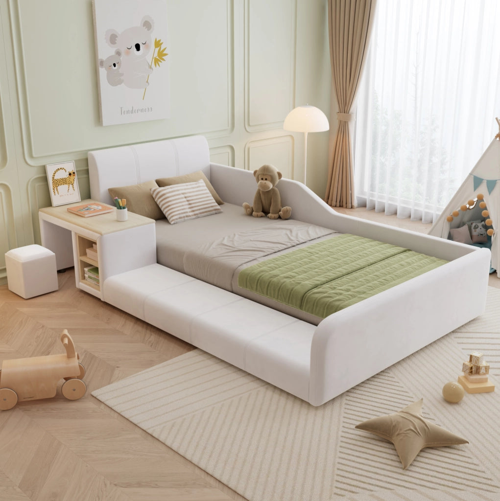 Letto imbottito singolo con scrivania e sgabello