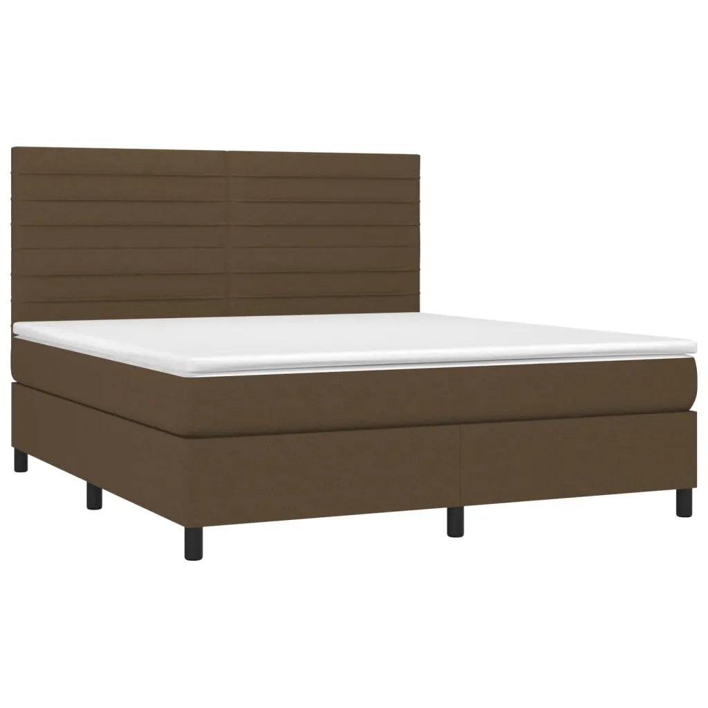 Letto a Molle Materasso e LED Marrone Scuro 160x200 cm Tessuto