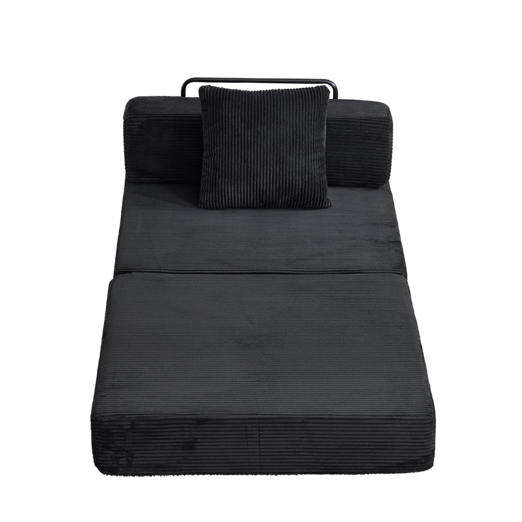 Divano Letto Pieghevole da Pavimento Convertibile, Tessuto in Velluto a Coste Nero, 98×30×31 cm