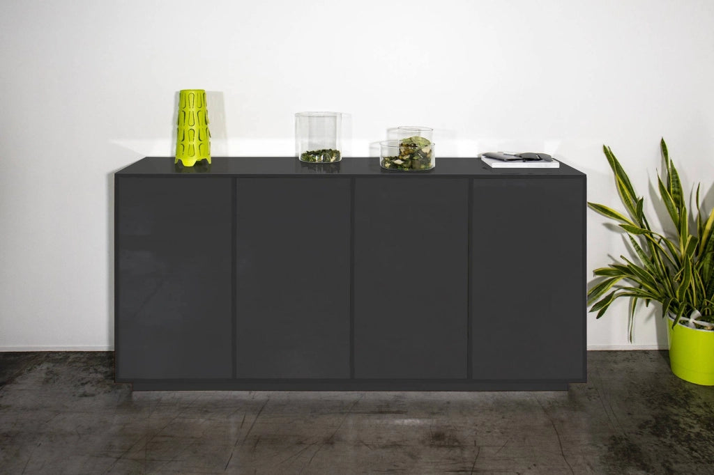 Credenza Aulina, Madia da cucina a 4 ante, Buffet da soggiorno, 100% Made in Italy, cm 180x41h86, Antracite lucido