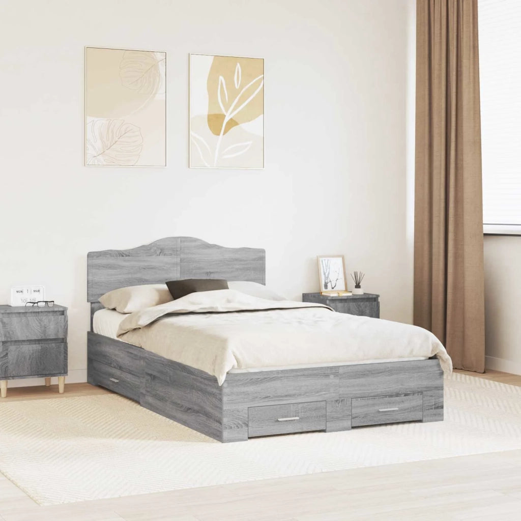 Struttura del letto con testiera Grigio Sonoma 135 x 190 cm