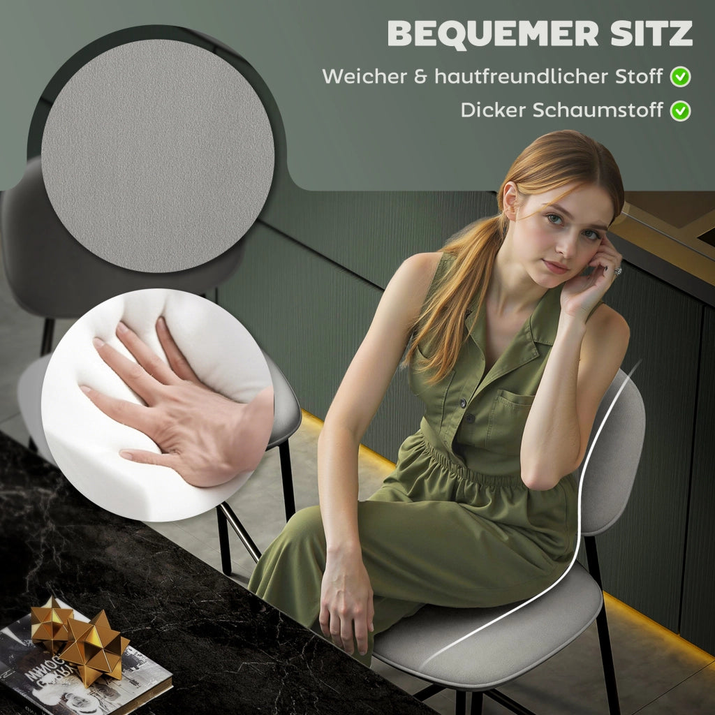 Set 2 Sgabelli Bar con Poggiapiedi ¨C Xylo ¨C Velluto Grigio Chiaro, Gambe Metallo, 45x49x102 cm