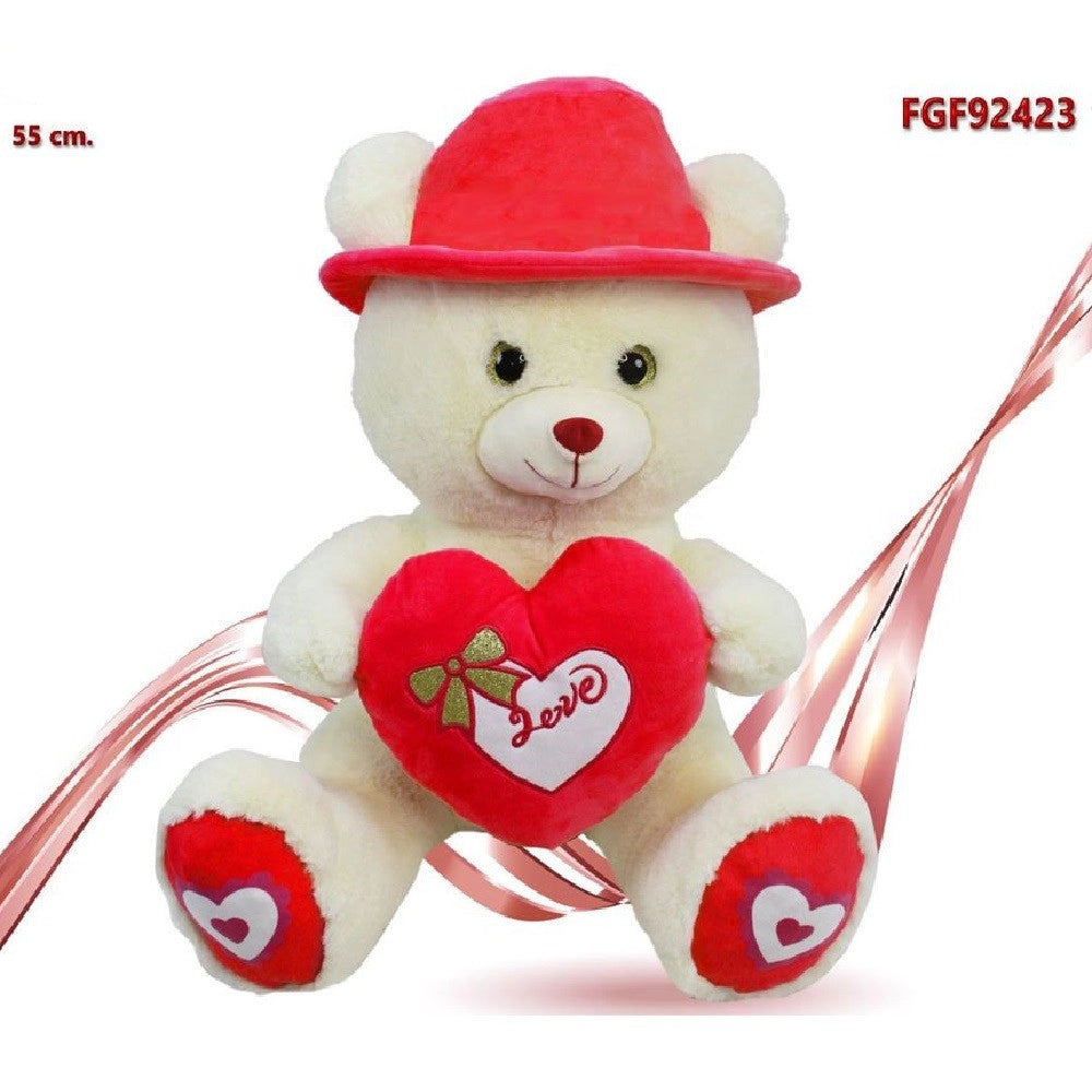 Trade Shop - Orso In Peluche Con Cappello E Cuore Rosso 55 Cm Regalo Per San Valentino 92423 -