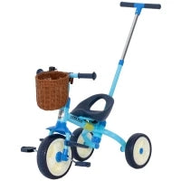 Triciclo per Bambini 2 in 1, con Manubrio regolabile, Pedali Antiscivolo, Poggiapiedi Pieghevoli e Cestino, età 2-5 Anni, Azzurro
