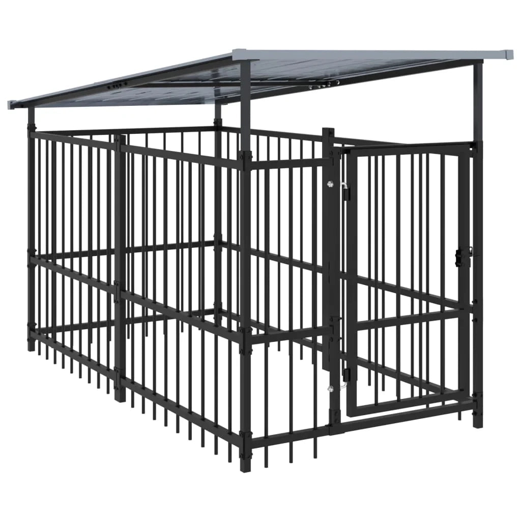 Cuccia gabbia per animali da esterno pac con tetto per cani in acciaio 1,88 m² nero 02_0041730
