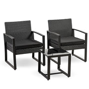 Salottino Da Esterno Set Bistrot Poltrone E Tavolino Elegante Telaio In Acciaio Tavolo Salotto Con Piano In Vetro Temperato Con 2 Sedie Con Comodi Cuscini Terrazzo Balcone Giardino Rivestimento Rattan