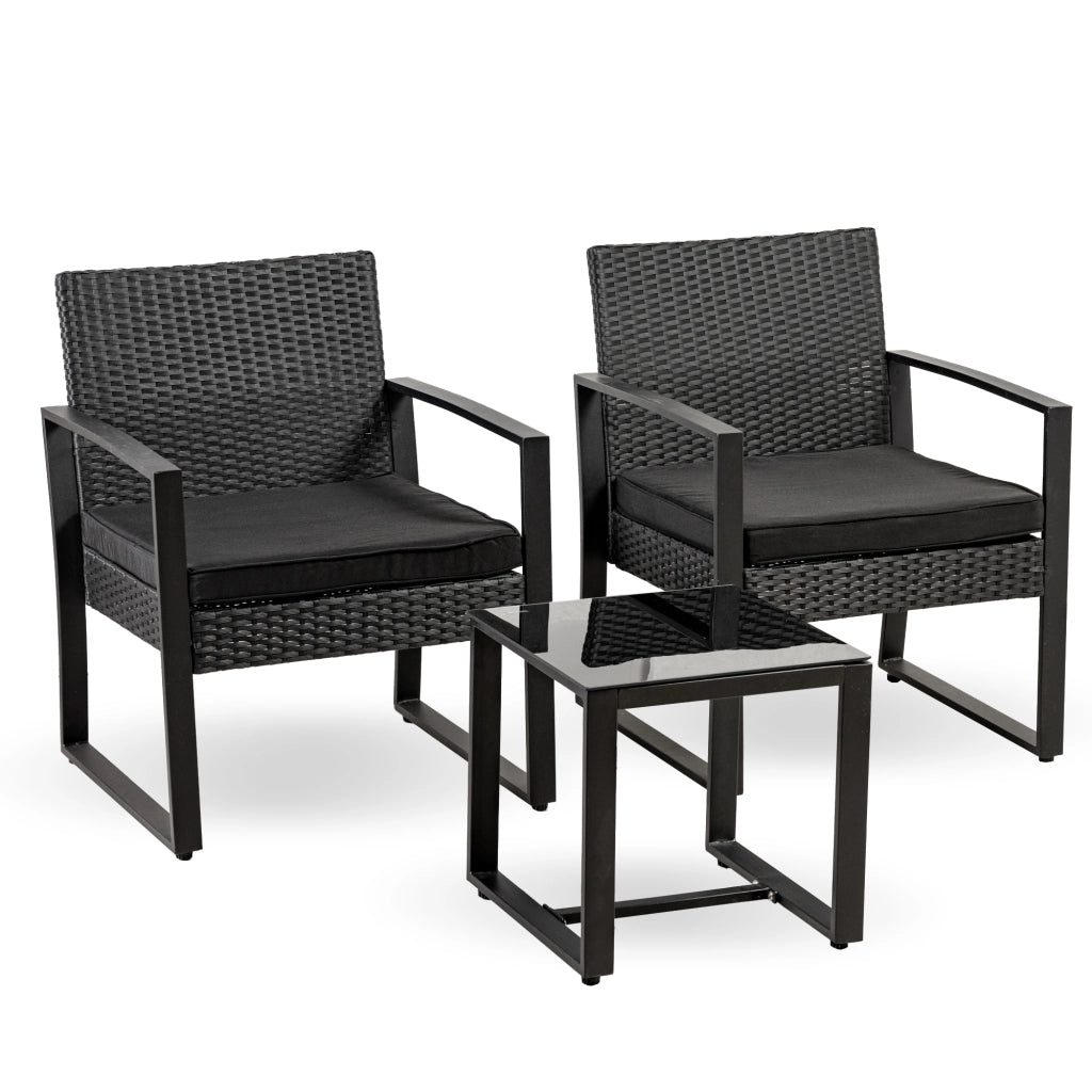 Salottino Da Esterno Set Bistrot Poltrone E Tavolino Elegante Telaio In Acciaio Tavolo Salotto Con Piano In Vetro Temperato Con 2 Sedie Con Comodi Cuscini Terrazzo Balcone Giardino Rivestimento Rattan