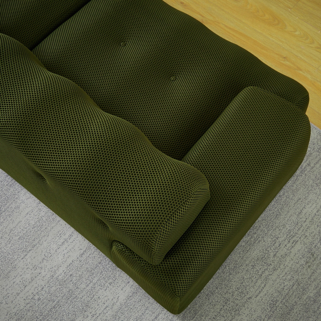Divano a due posti in tessuto con braccioli ampi, bottoni cuciti a mano e base antiscivolo verde 224 × 104 × 66 cm