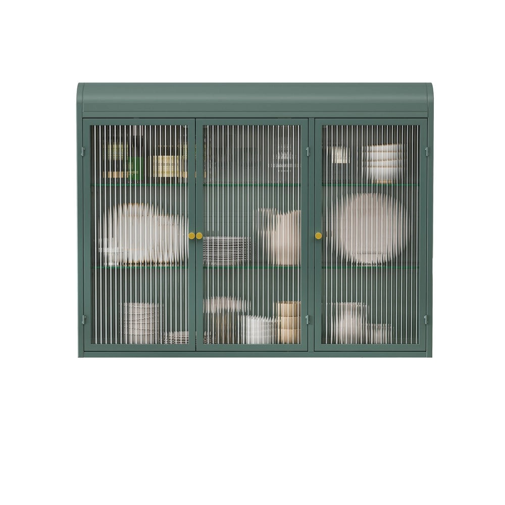 Armadietto Pensile a 3 Ante con Vetro ¨C MINIMAL ¨C Verde Scuro