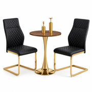 Set tavolo e sedie 60 cm in MDF effetto noce, nero e oro, per 2 persone