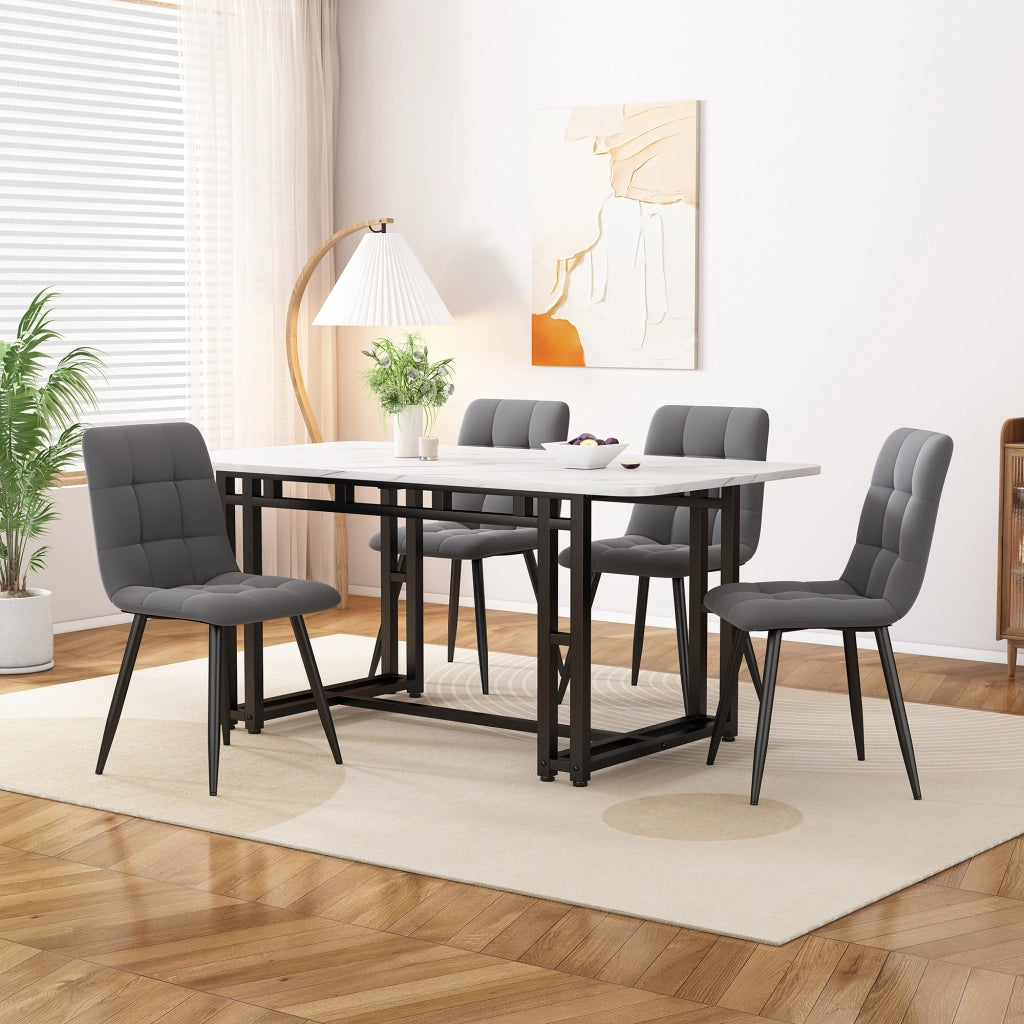 Tavolo da pranzo per 4 persone con 4 sedie, in MDF e velluto, grigio, per soggiorno e cucina, 120 × 70 cm