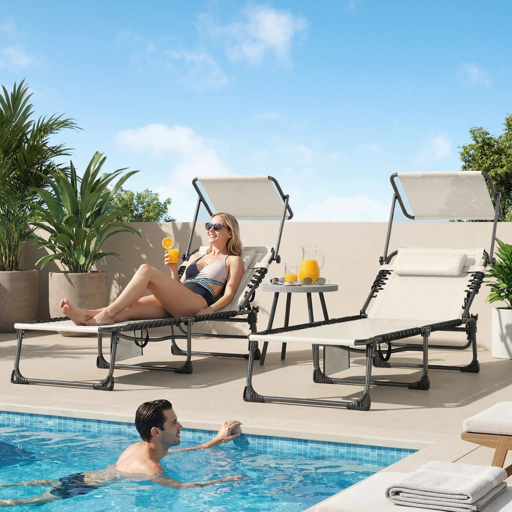 Poltrone reclinabili da giardino ¨C zephmum ¨C 2 pezzi, crema, polyrattan