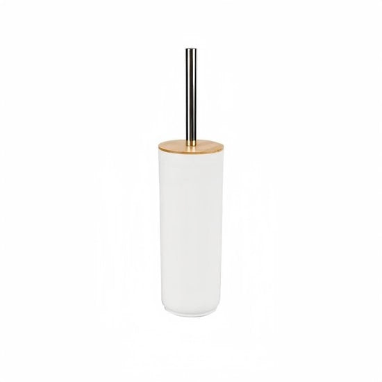 Sostituto di spazzolino per il water - plastica - bianco - acciaio inossidabile - bambù - 9,5 x 40 cm