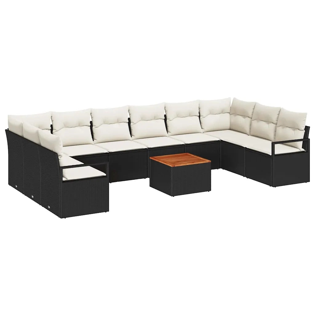 Set Divano da Giardino con cuscino 11 pcs Nero polyrattan 3347754
