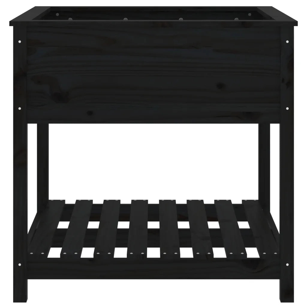 Fioriera con Mensola Nera 82,5x82,5x81cm Legno Massello di Pino 823798