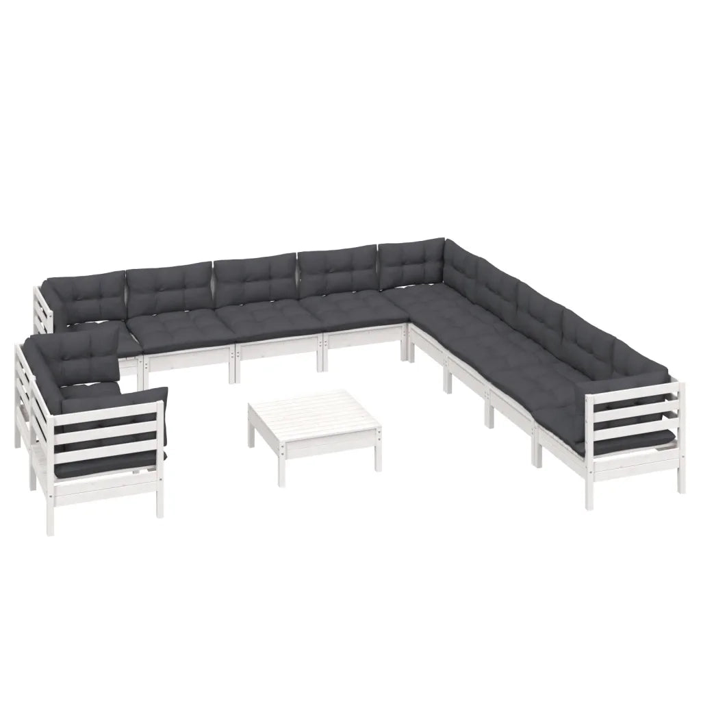Set Divani da Giardino 12 pz con Cuscini Bianchi Legno di Pino 3096930