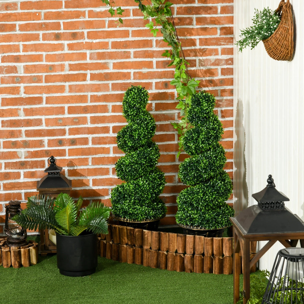 Set 2 Piante Artificiali Buxus Spiraliforme ¨C zephmum ¨C Verde, Vaso, 90 cm