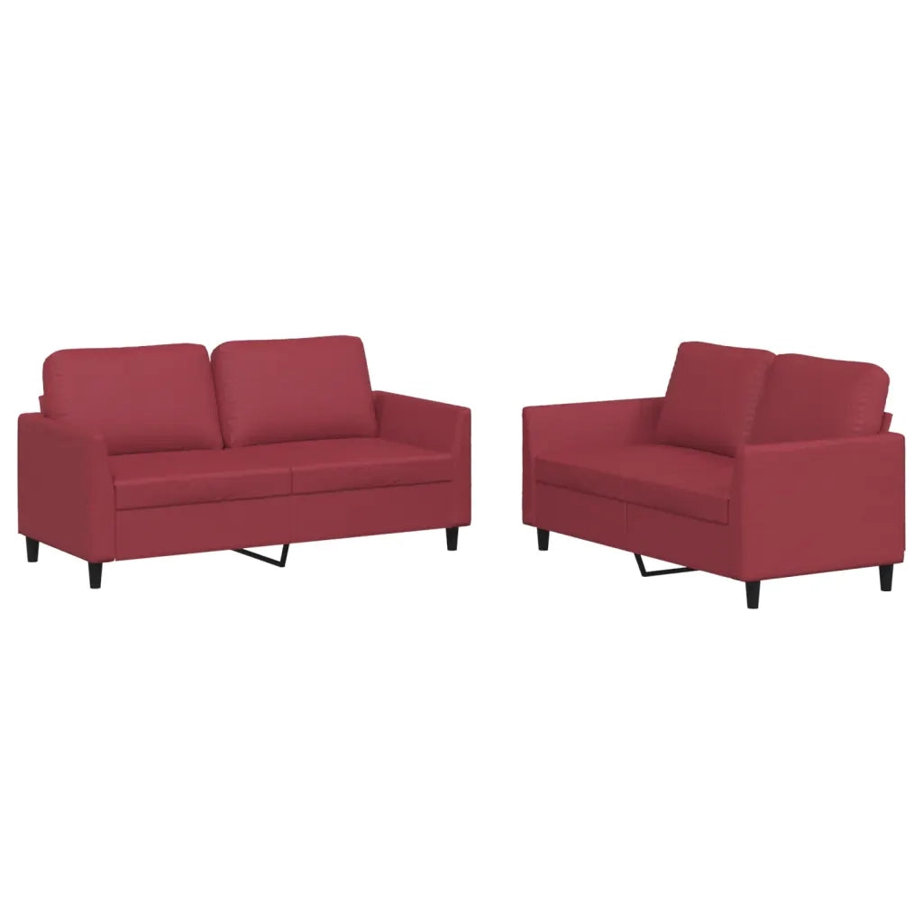 Set di Divani 2 pz con Cuscini Rosso Vino in Similpelle 3201753