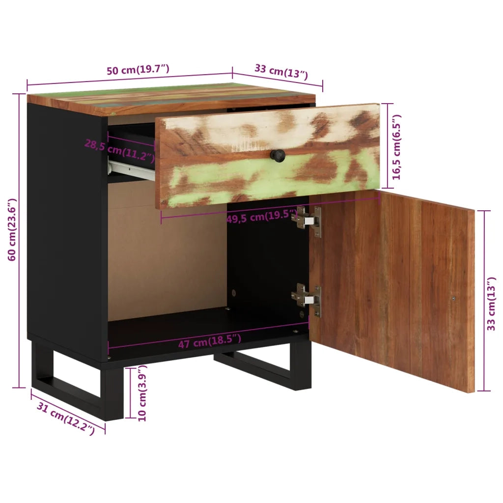 Comodino 50x33x60cm Legno Massello Recupero e Legno Multistrato 350658