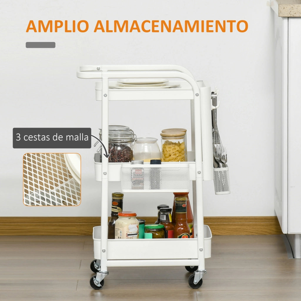 Carrello Multifunzionale con 4 Ganchos e 2 Cestas ¨C zephmum ¨C Bianco 51.5x32x75.6 cm