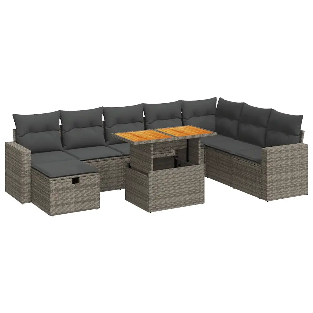 Set Divano da Giardino 9pz con Cuscini Grigio Polyrattan Acacia 3328019