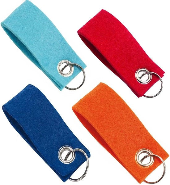 Set di 4 impugnature per chiavi in pelle con impugnatura in pelle, cinturino, impugnatura in pelle, descrivibile, duraturo, 4 colori, rosso, blu, arancione, turchese