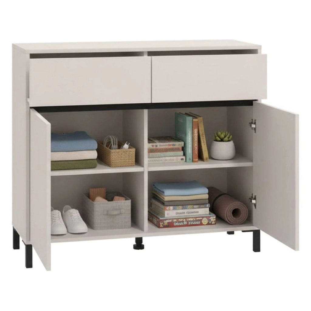 Madia Giarree, Credenza 2 Cassetti, 106x40x90h cm Bianco Crema