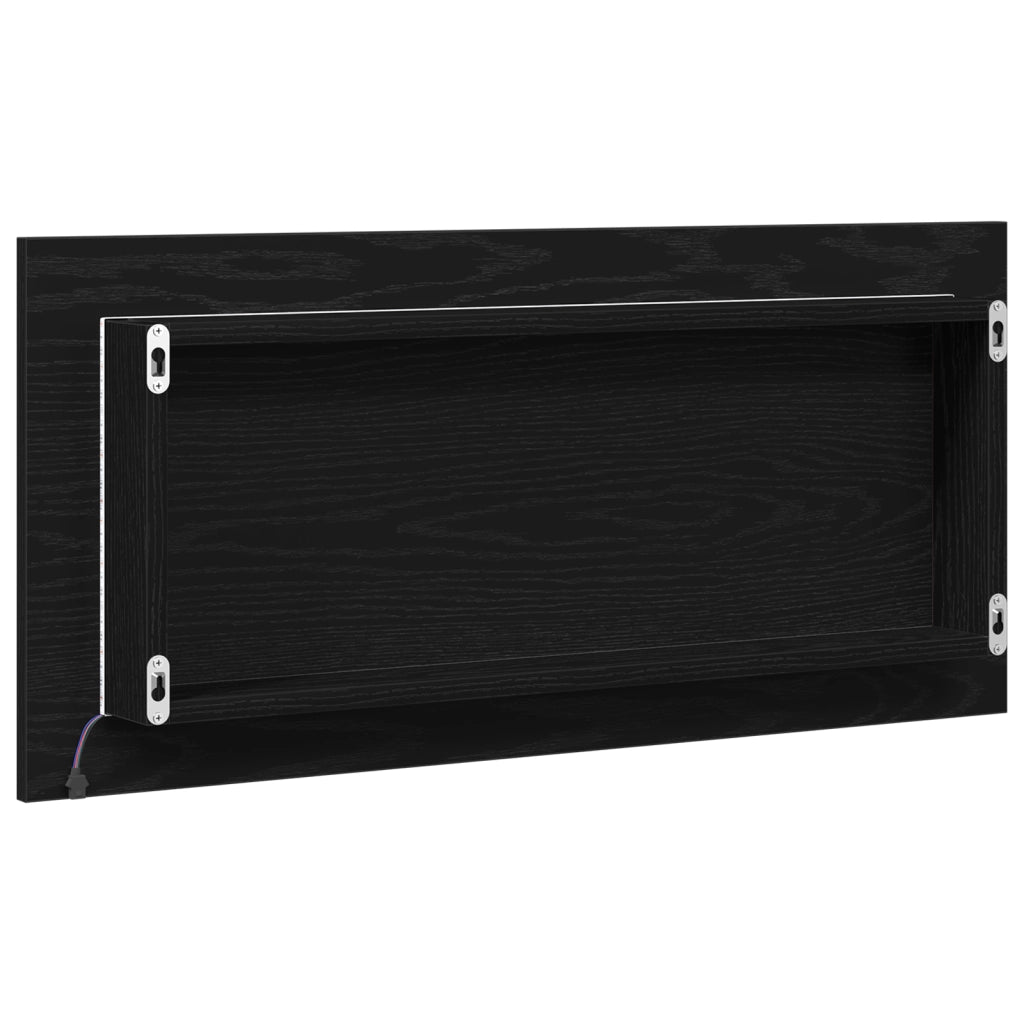 Mobile da Bagno con Specchio e Luce LED Rovere Nero 80x37 cm